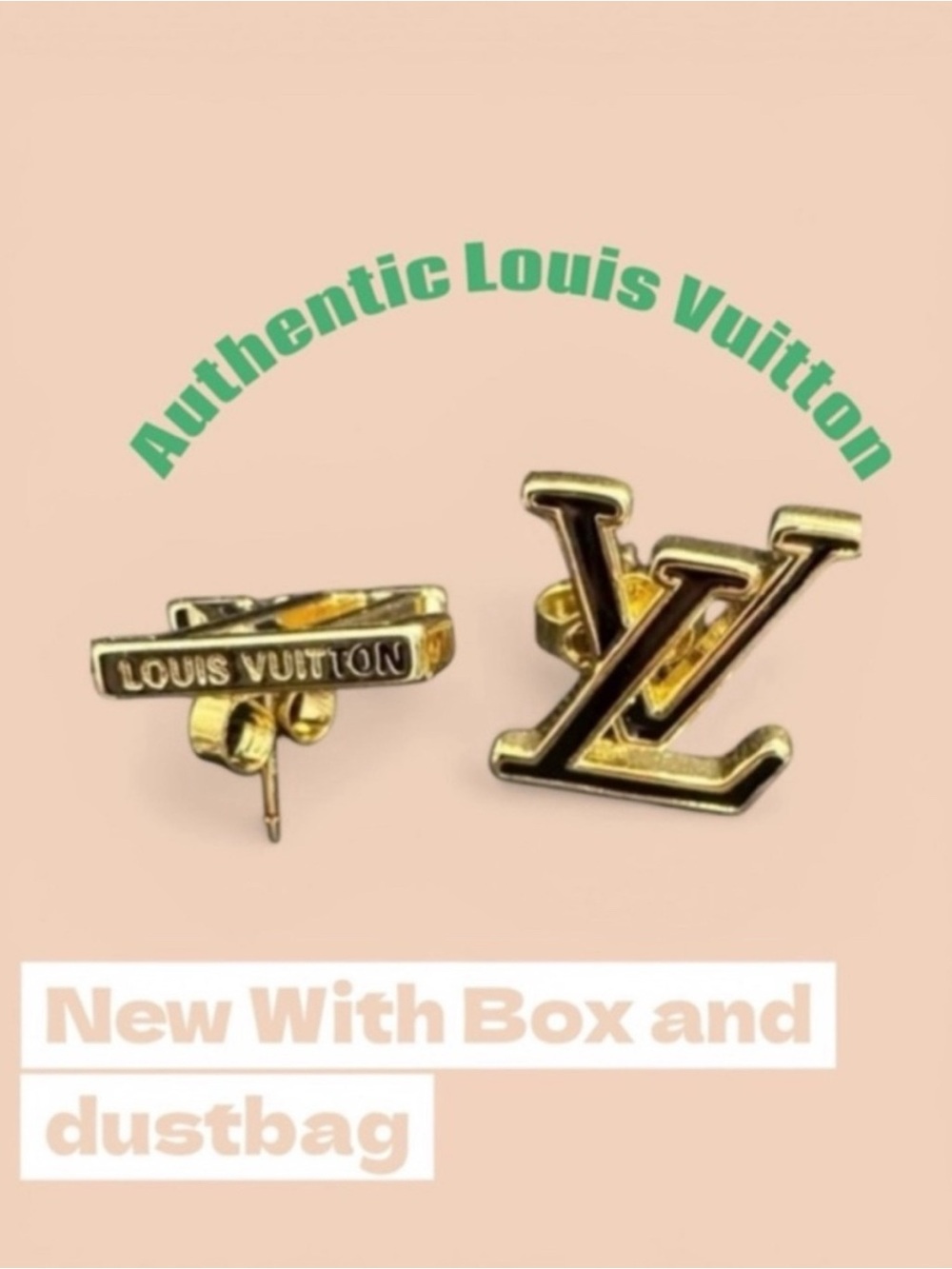 Louis Vuitton Gold and Black LV Logo Earrings